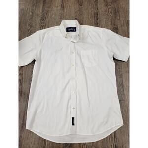 Woodies Men's White Short Sleeve Button Front Collared Shirt Men's XL